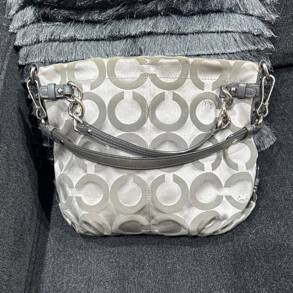 Coach Silver Gray Signature Circle Shoulder Bag